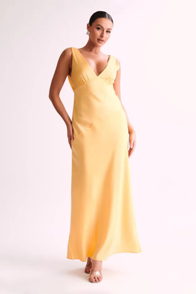 Women Meshki Tops Nadia Maxi Satin Dress With Back Cowl 8211 Lemon