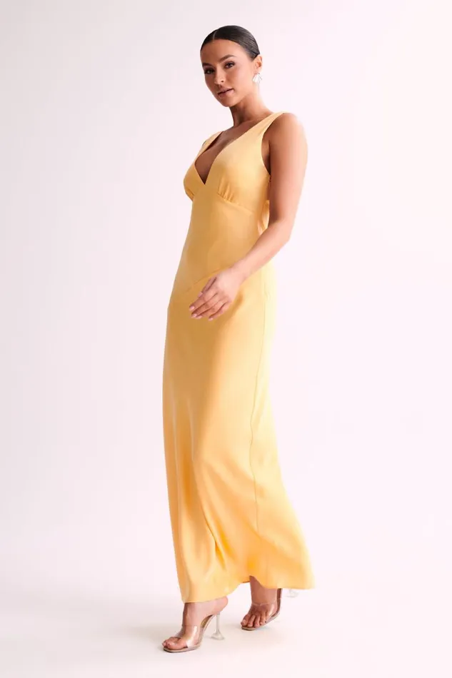 Women Meshki Tops Nadia Maxi Satin Dress With Back Cowl 8211 Lemon