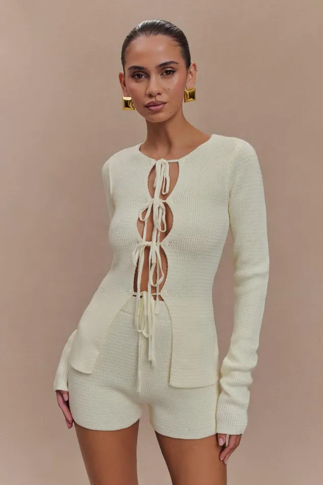 Women Meshki Tops Noah Knit Tie Long Sleeve Top 8211 Ivory