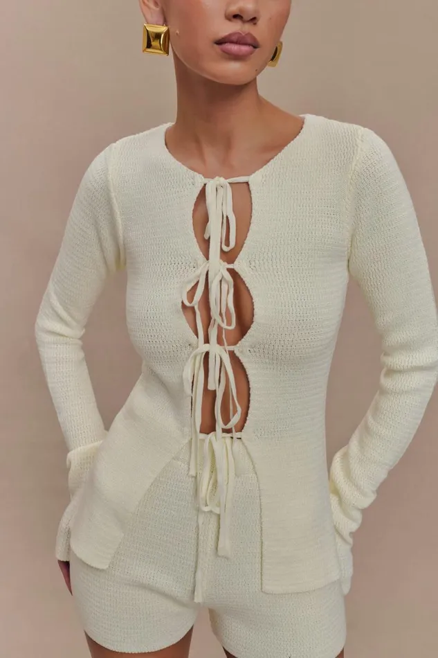Women Meshki Tops Noah Knit Tie Long Sleeve Top 8211 Ivory