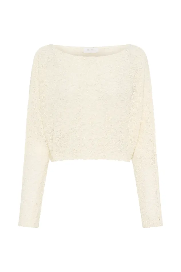 Women Meshki Tops Petra Long Sleeve Knit Crop Top 8211 Ivory
