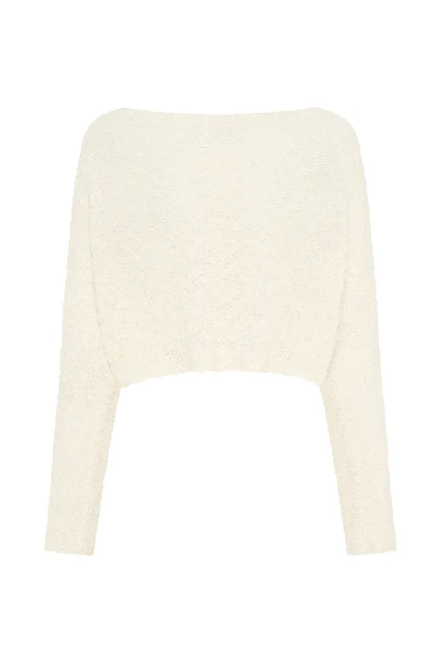 Women Meshki Tops Petra Long Sleeve Knit Crop Top 8211 Ivory