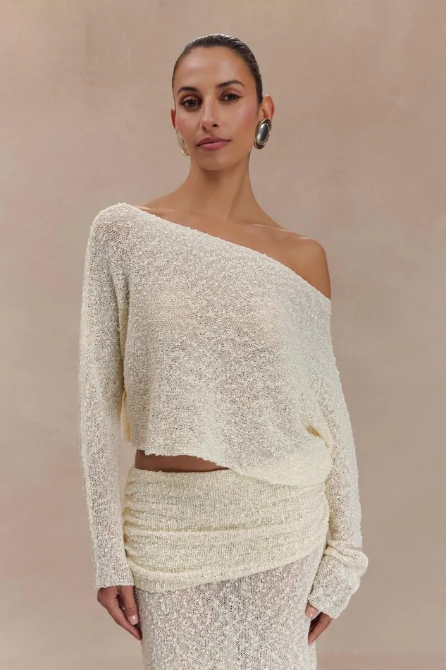 Women Meshki Tops Petra Long Sleeve Knit Crop Top 8211 Ivory