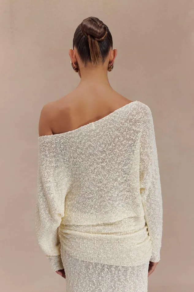 Women Meshki Tops Petra Long Sleeve Knit Crop Top 8211 Ivory