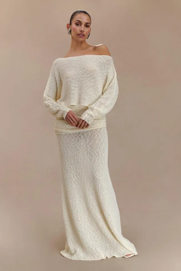 Women Meshki Tops Petra Long Sleeve Knit Crop Top 8211 Ivory