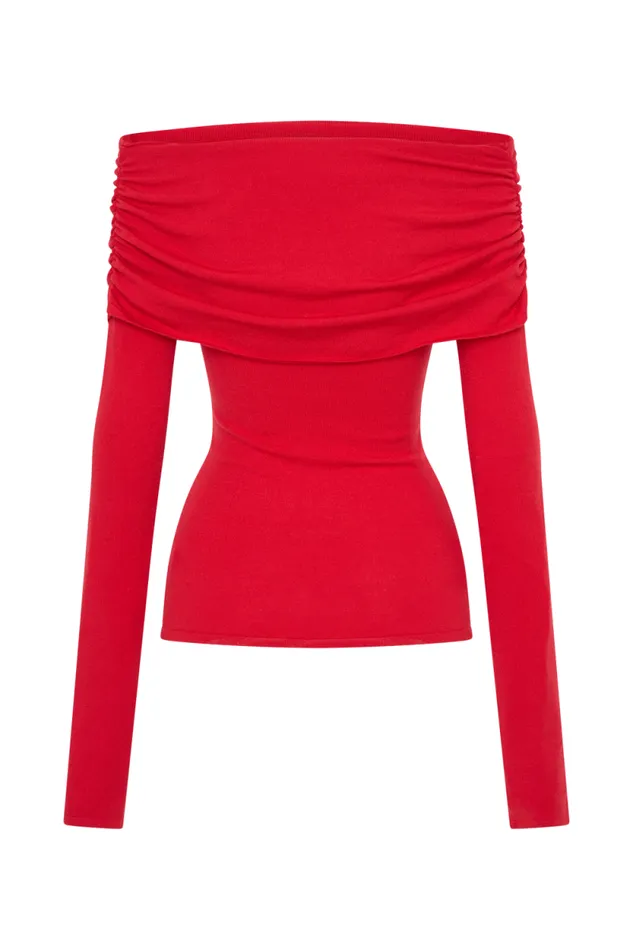 Women Meshki Tops Polly Off Shoulder Long Sleeve Knit Top 8211 Red