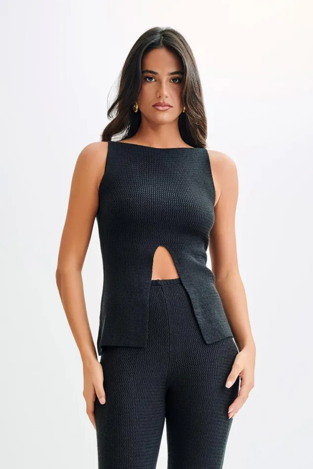 Women Meshki Tops Ridley Knit Tank Top With Split 8211 Black