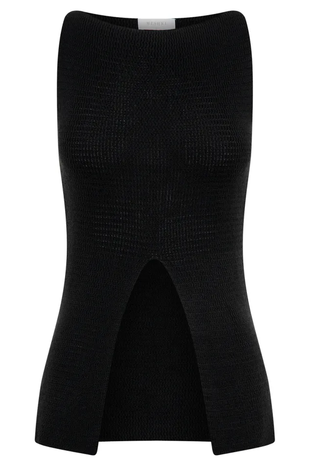 Women Meshki Tops Ridley Knit Tank Top With Split 8211 Black