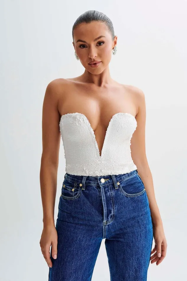 Women Meshki Tops Zariah Strapless Sequin V Corset 8211 White