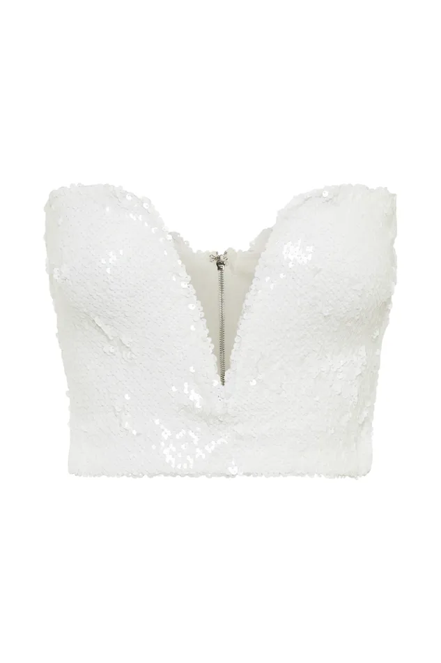 Women Meshki Tops Zariah Strapless Sequin V Corset 8211 White