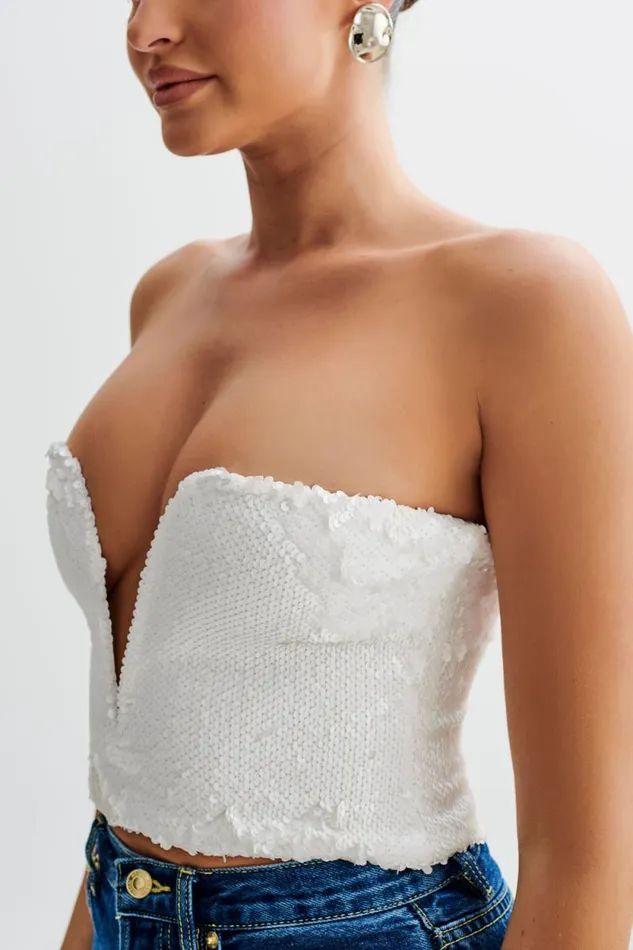 Women Meshki Tops Zariah Strapless Sequin V Corset 8211 White