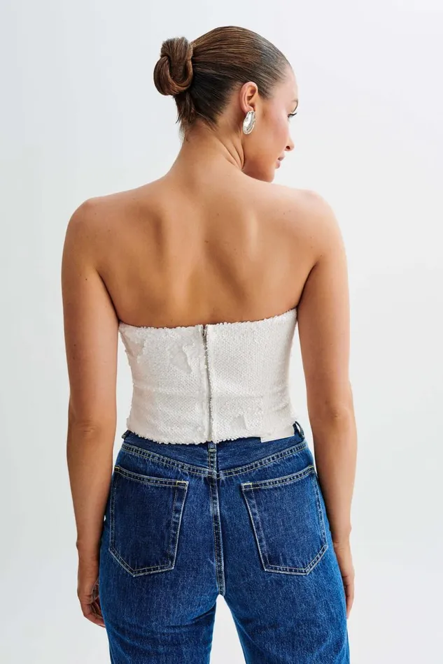Women Meshki Tops Zariah Strapless Sequin V Corset 8211 White
