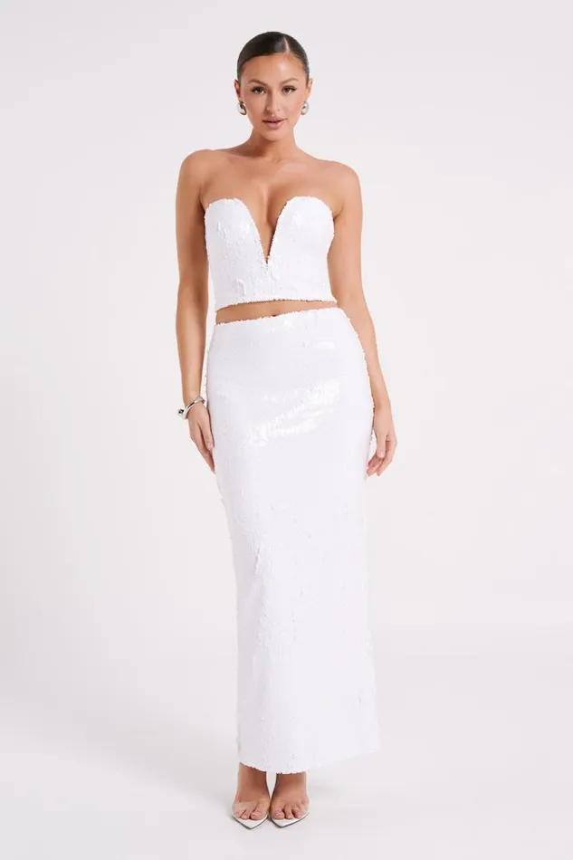 Women Meshki Tops Zariah Strapless Sequin V Corset 8211 White