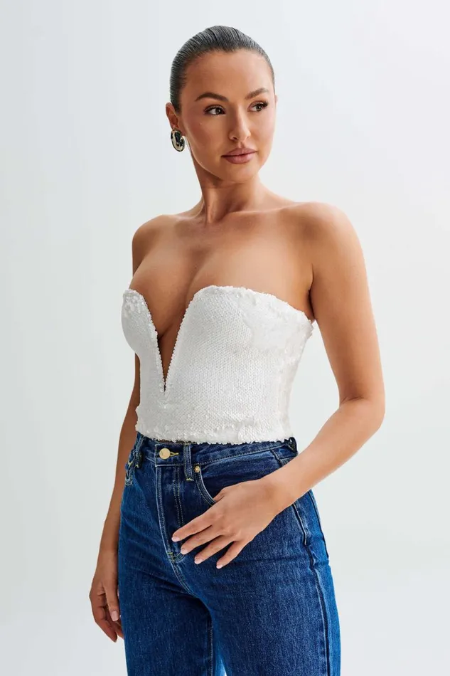 Women Meshki Tops Zariah Strapless Sequin V Corset 8211 White