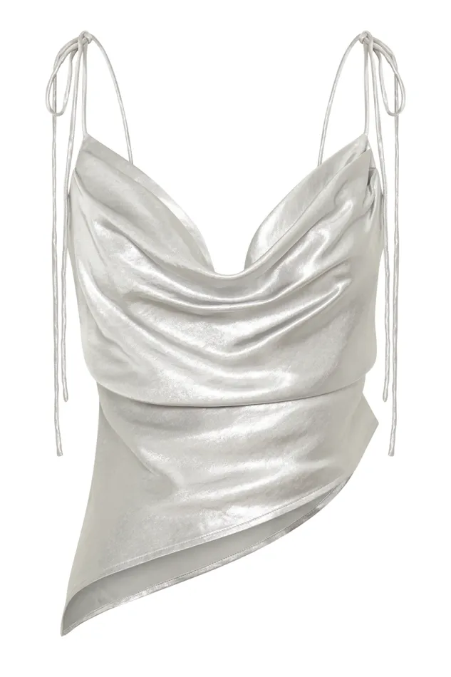 Women Meshki Tops Zavani Asymmetrical Satin Camisole 8211 Silver