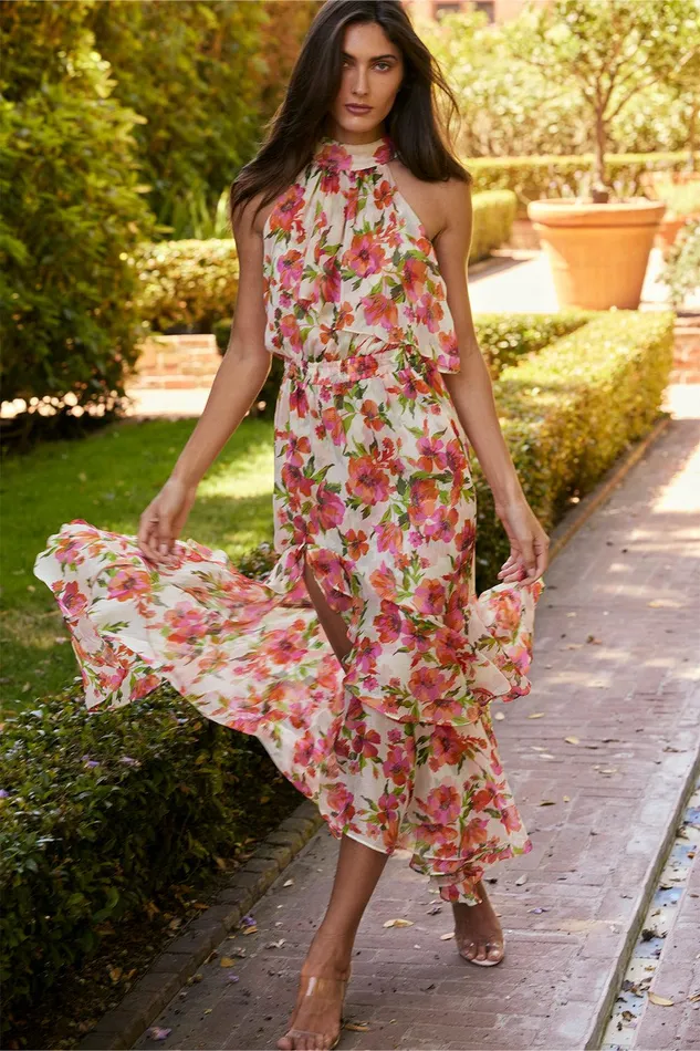 Women MISA Los Angeles Dresses ANEVA DRESS Palmarei Blooms Chiffon