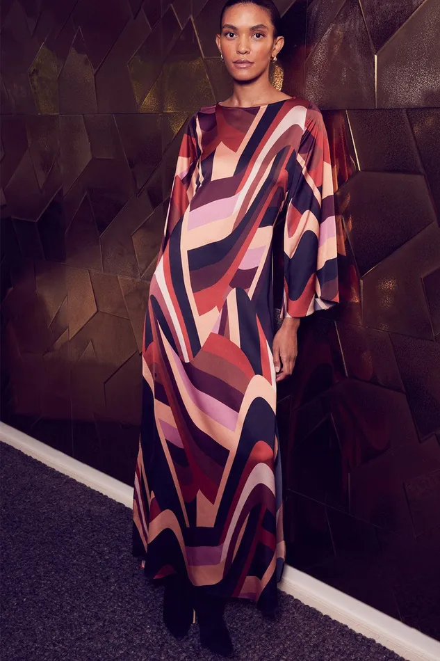Women MISA Los Angeles Dresses LAURIE DRESS Canyon Stripe Satin