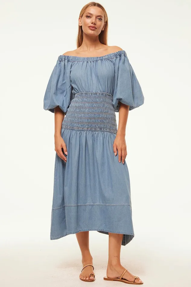 Women MISA Los Angeles Dresses MARILOU DRESS Blue Chambray