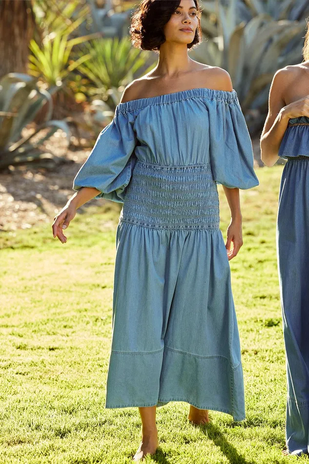 Women MISA Los Angeles Dresses MARILOU DRESS Blue Chambray