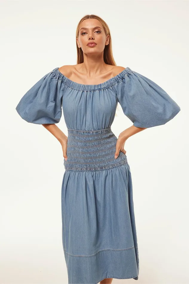 Women MISA Los Angeles Dresses MARILOU DRESS Blue Chambray