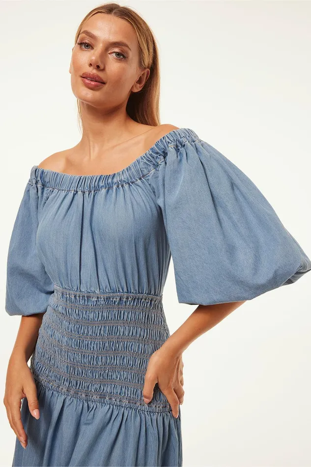 Women MISA Los Angeles Dresses MARILOU DRESS Blue Chambray