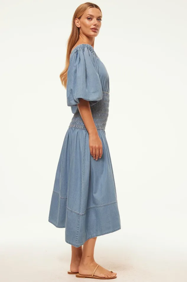 Women MISA Los Angeles Dresses MARILOU DRESS Blue Chambray