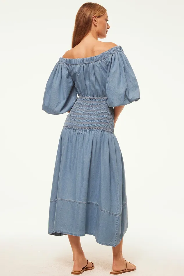 Women MISA Los Angeles Dresses MARILOU DRESS Blue Chambray