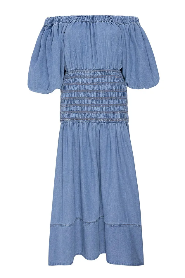 Women MISA Los Angeles Dresses MARILOU DRESS Blue Chambray
