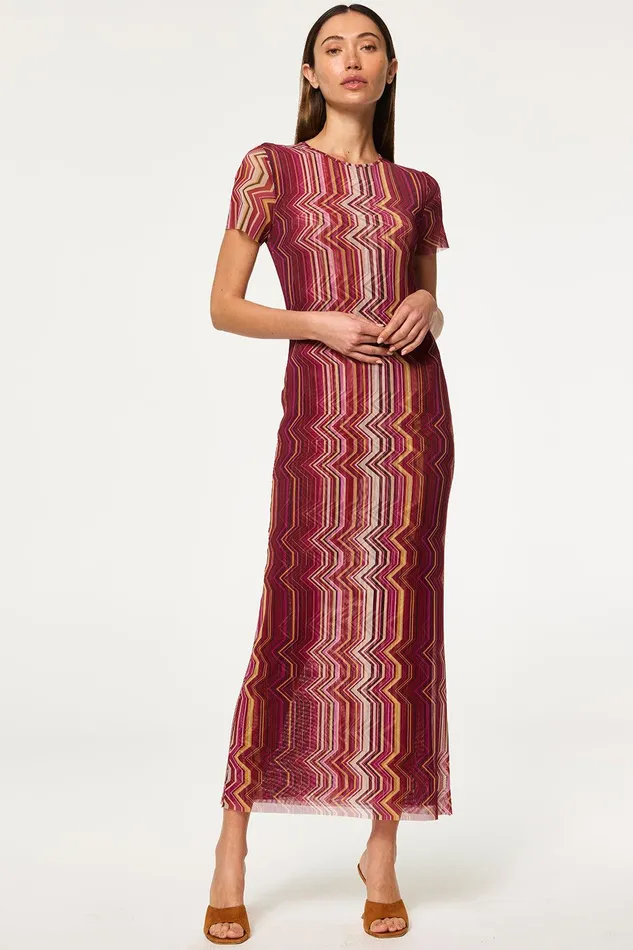 Women MISA Los Angeles Dresses VANESSA DRESS La Banda Crimson Mesh