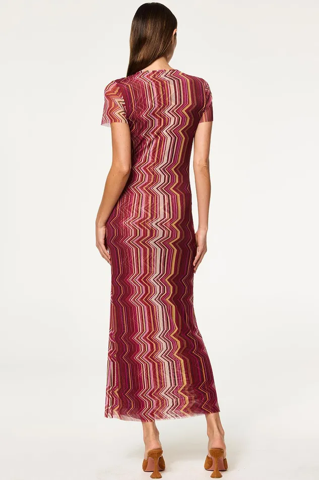 Women MISA Los Angeles Dresses VANESSA DRESS La Banda Crimson Mesh