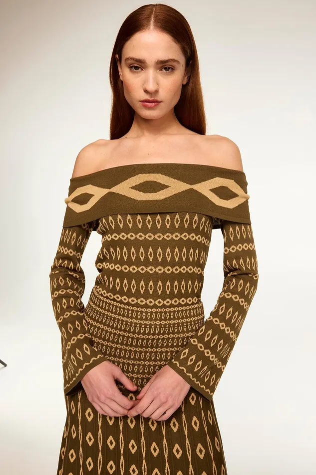 Women MISA Los Angeles Knits ALANI TOP Olive Geo Stripe