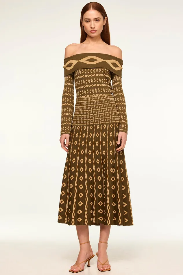 Women MISA Los Angeles Knits ALANI TOP Olive Geo Stripe