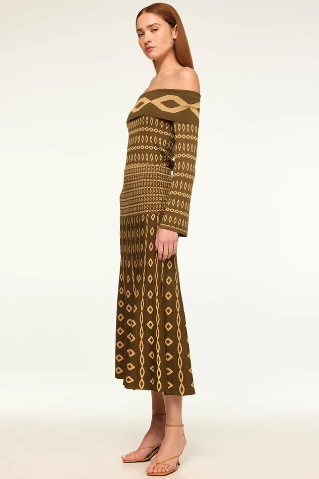 Women MISA Los Angeles Knits ALANI TOP Olive Geo Stripe
