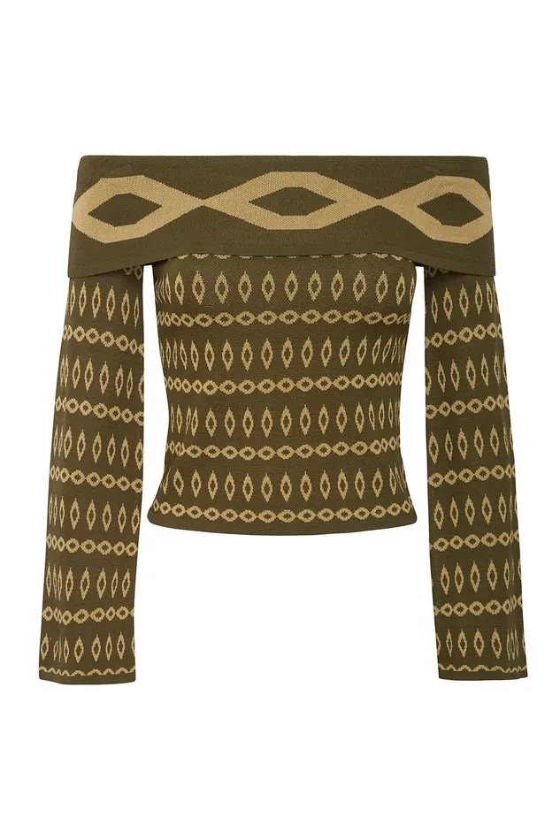Women MISA Los Angeles Knits ALANI TOP Olive Geo Stripe