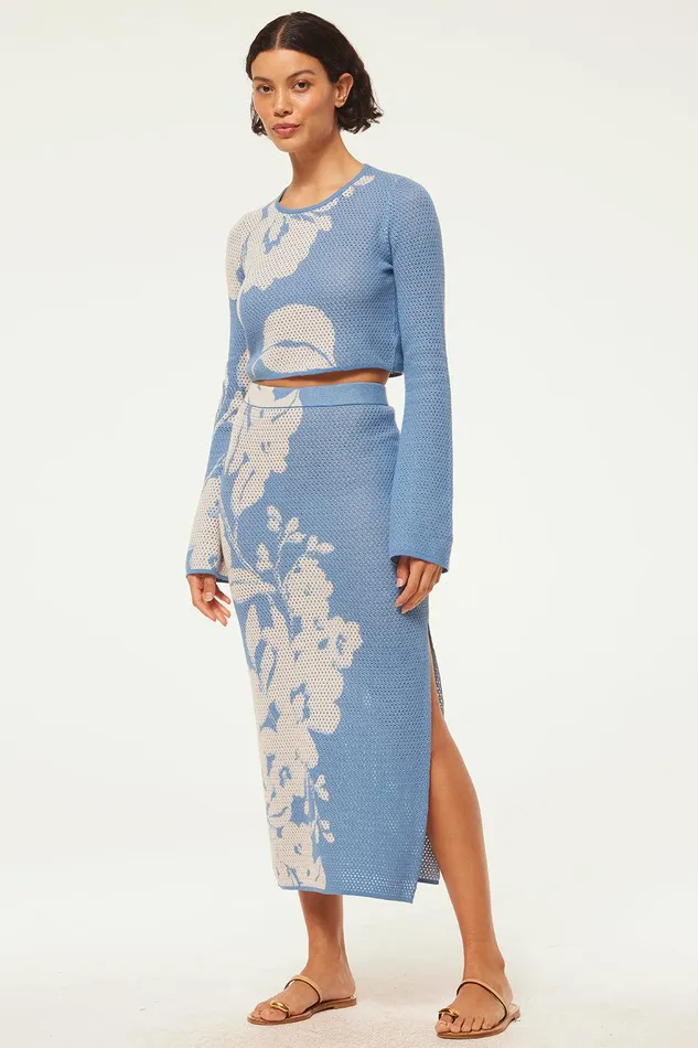 Women MISA Los Angeles Knits DARA SKIRT Blue Hibiscus Flora