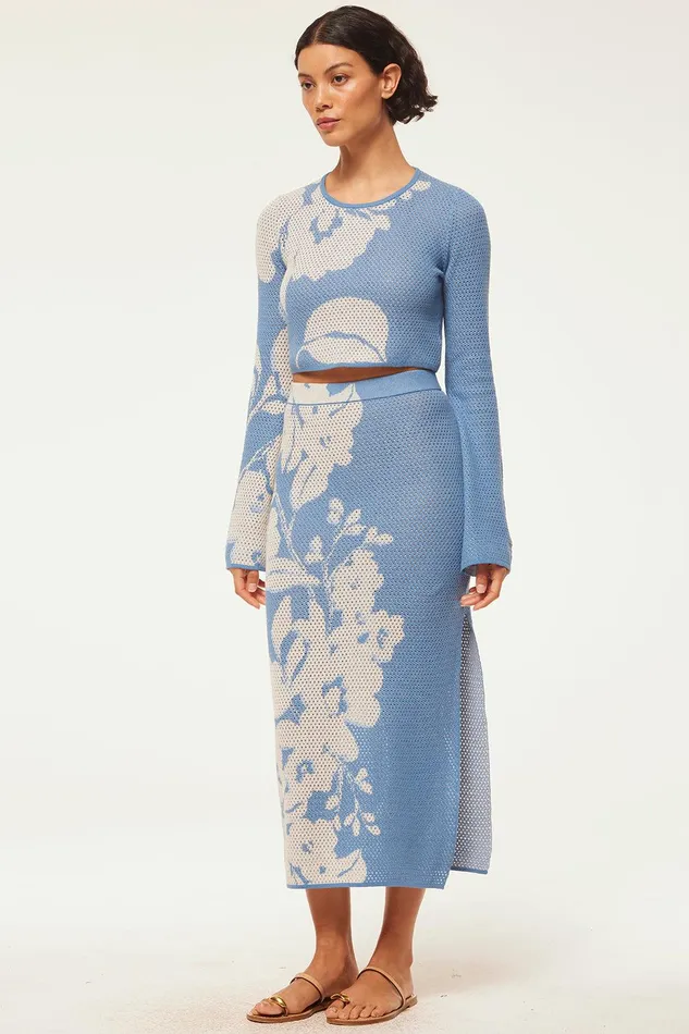 Women MISA Los Angeles Knits DARA SKIRT Blue Hibiscus Flora