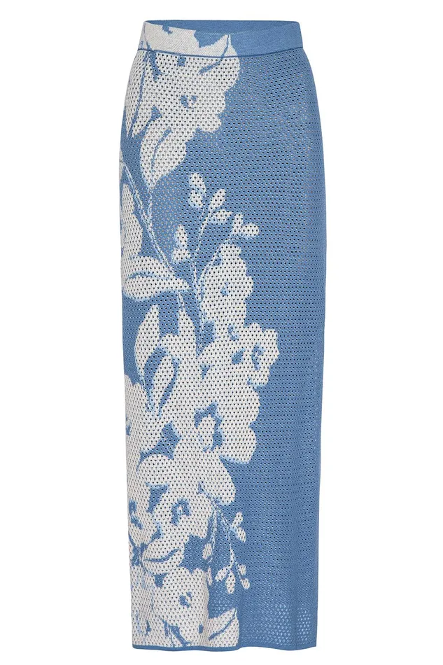 Women MISA Los Angeles Knits DARA SKIRT Blue Hibiscus Flora
