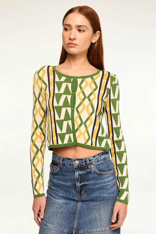 Women MISA Los Angeles Matching Sets BATISTA CARDIGAN Limoncello Geo Jacquard