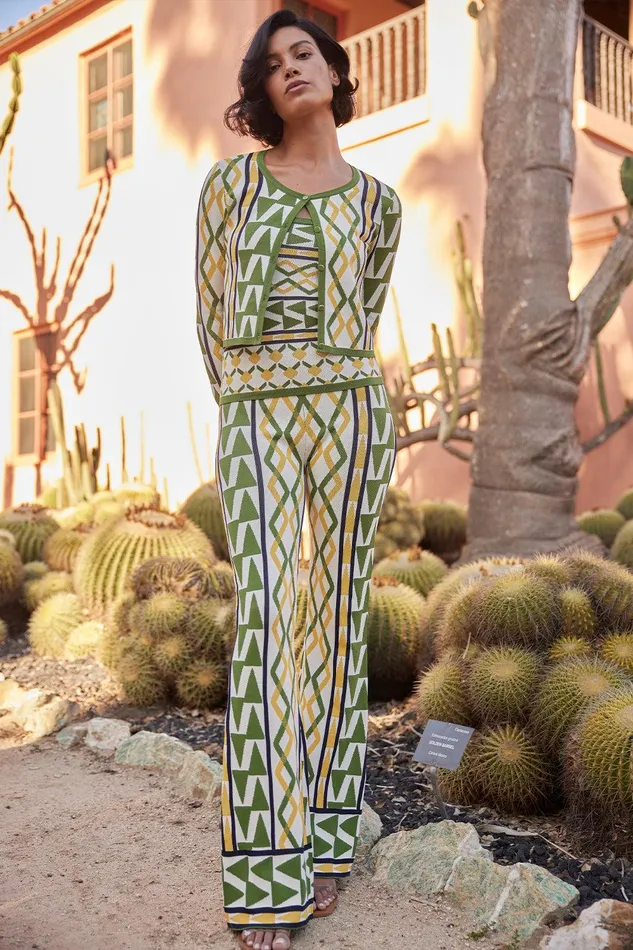 Women MISA Los Angeles Matching Sets BATISTA CARDIGAN Limoncello Geo Jacquard
