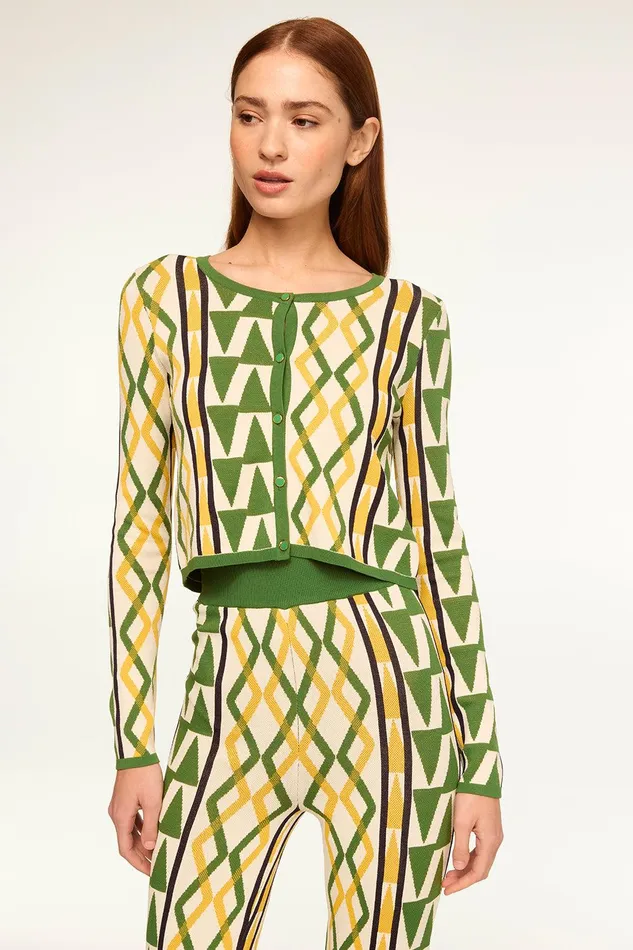 Women MISA Los Angeles Matching Sets BATISTA CARDIGAN Limoncello Geo Jacquard