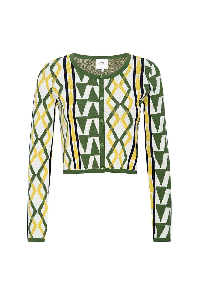 Women MISA Los Angeles Matching Sets BATISTA CARDIGAN Limoncello Geo Jacquard