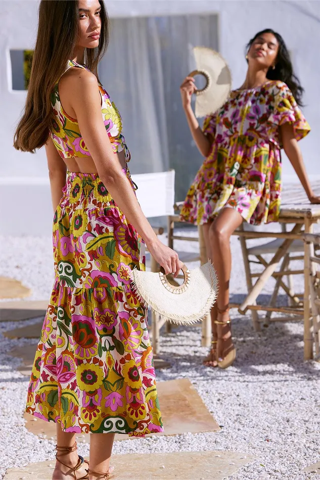 Women MISA Los Angeles Matching Sets ELLEN SKIRT Floral Corsica Multi