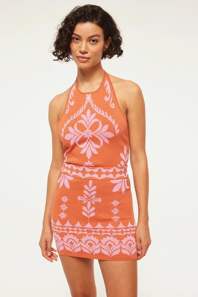 Women MISA Los Angeles Matching Sets LENI SKIRT Pink Flora Santiago