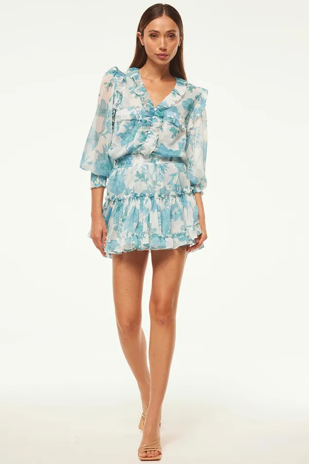 Women MISA Los Angeles Skirts and Shorts MARION SKIRT Turquoise Flora Chiffon