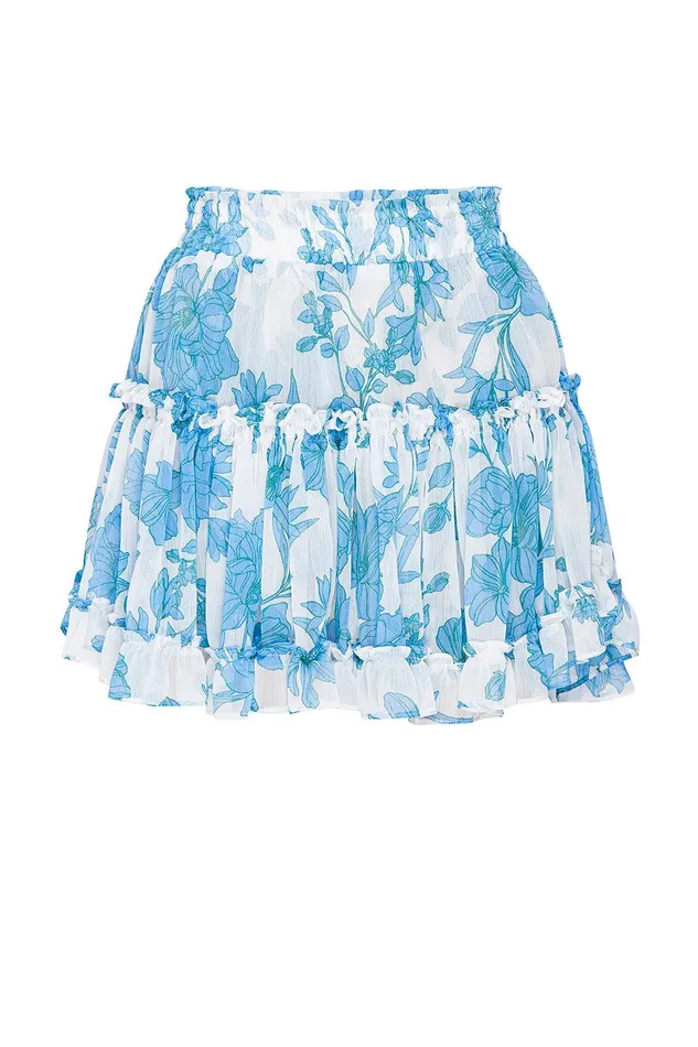 Women MISA Los Angeles Skirts and Shorts MARION SKIRT Turquoise Flora Chiffon