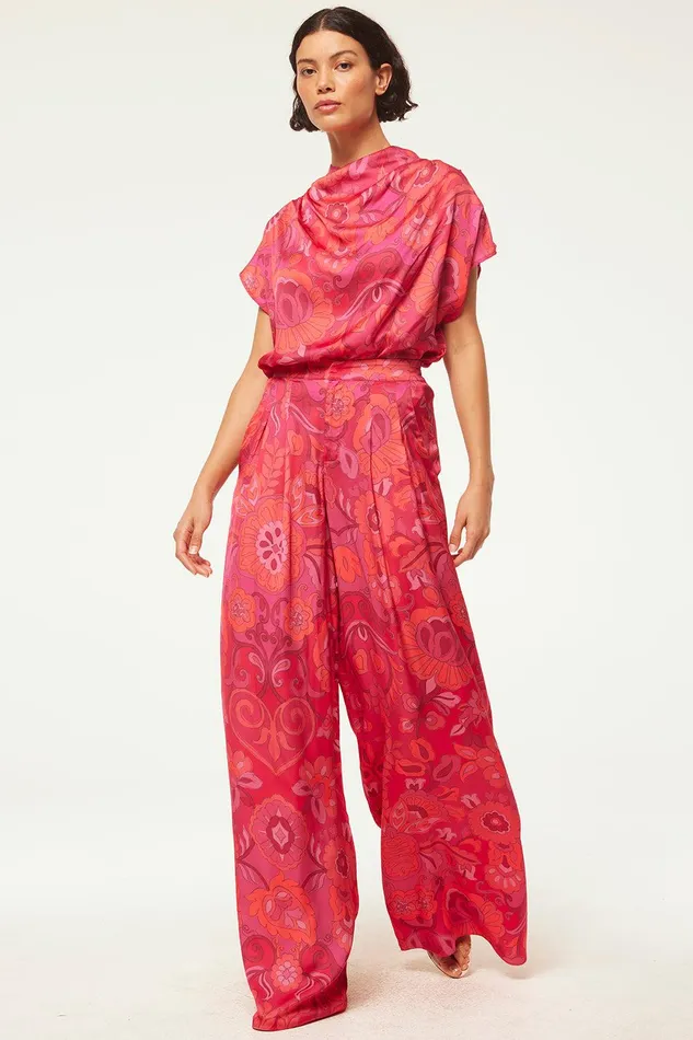 Women MISA Los Angeles Tops AISHA TOP Flora Corsica Fuchsia