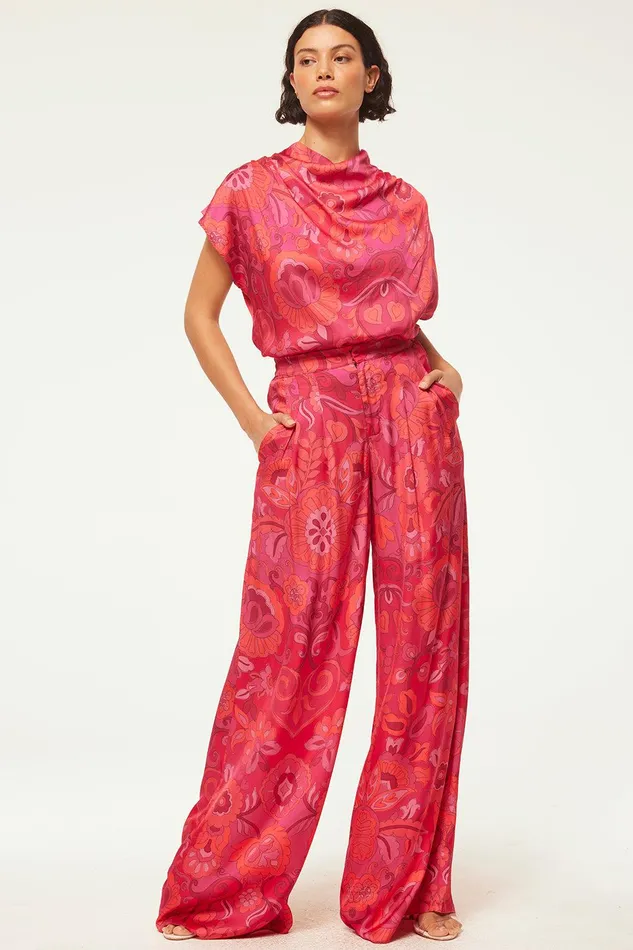 Women MISA Los Angeles Tops AISHA TOP Flora Corsica Fuchsia