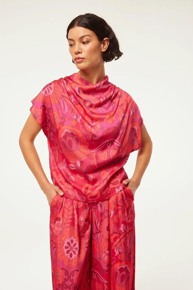 Women MISA Los Angeles Tops AISHA TOP Flora Corsica Fuchsia