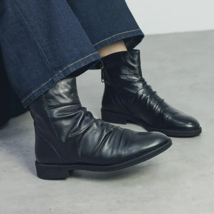 Women Moda In Pelle Black Boots Brandish Black Leather