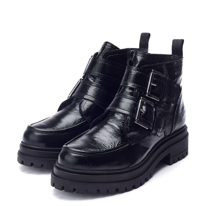 Women Moda In Pelle Chunky Boots Shoon Sh Oolite Black Patent Leather